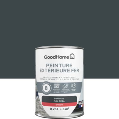 Peinture fer extérieur anti-rouille gris baltimore RAL 7016 brillant GoodHome 250 ml