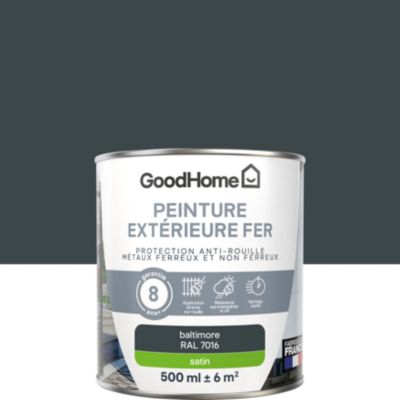 Peinture fer extérieur anti-rouille gris baltimore RAL 7016 satin GoodHome 0.5 L
