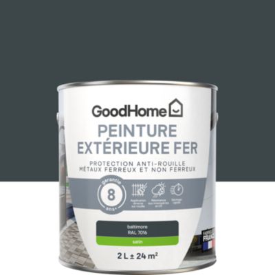 Peinture fer extérieur anti-rouille gris baltimore RAL 7016 satin GoodHome 2 L