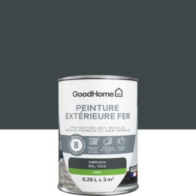 Peinture fer extérieur anti-rouille gris baltimore RAL 7016 satin GoodHome 250 ml