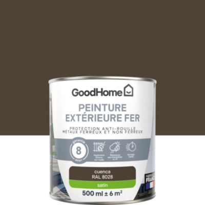 Peinture fer extérieur anti-rouille marron cuenca RAL 8028 satin GoodHome 0.5 L