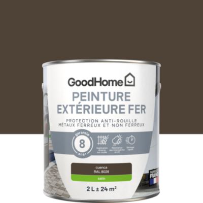 Peinture fer extérieur anti-rouille marron cuenca RAL 8028 satin GoodHome 2 L