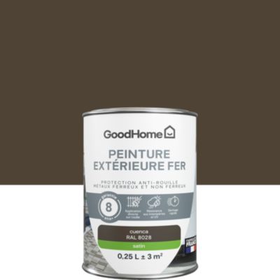 Peinture fer extérieur anti-rouille marron cuenca RAL 8028 satin GoodHome 250 ml