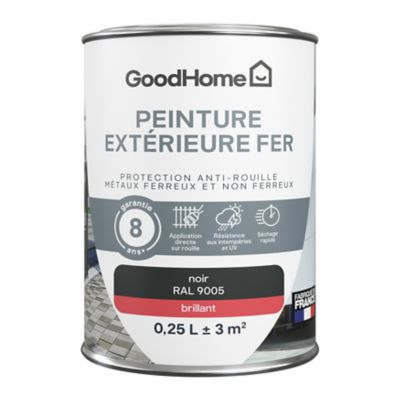 Peinture fer extérieur anti-rouille noir RAL 9005 brillant GoodHome 250 ml