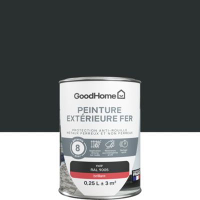 Peinture fer extérieur anti-rouille noir RAL 9005 brillant GoodHome 250 ml