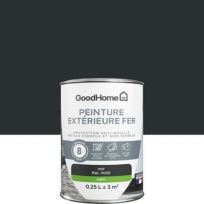 Peinture fer extérieur anti-rouille noir RAL 9005 satin GoodHome 250 ml