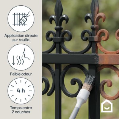Peinture fer extérieur anti-rouille noir RAL 9005 satin GoodHome 250 ml
