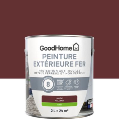 Peinture fer extérieur anti-rouille rouge sendai RAL 3004 satin GoodHome 0.5 L