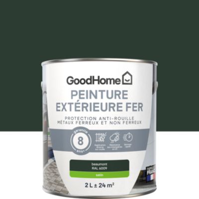 Peinture fer extérieur anti-rouille vert beaumont RAL 6009 satin GoodHome 2 L