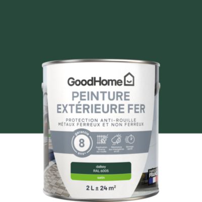 Peinture fer extérieur anti-rouille vert dalkey RAL 6005 satin GoodHome 2 L