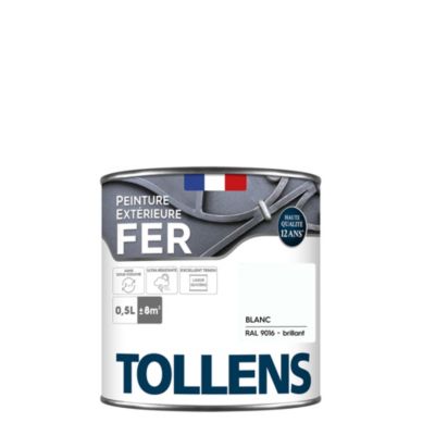 Peinture fer extérieur blanc RAL 9016 brillant Tollens 0.5 L