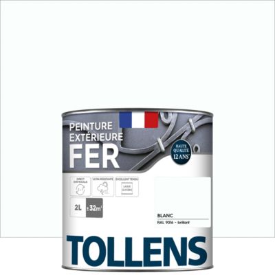 Peinture fer extérieur blanc RAL 9016 brillant Tollens 2 L