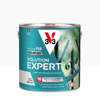 Peinture fer extérieur blanc RAL 9016 brillant V33 Solution Expert 2 L