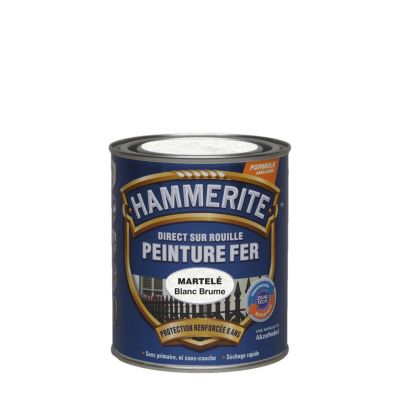 Peinture fer extérieur direct sur rouille blanc brume martelé Hammerite 0.75 L