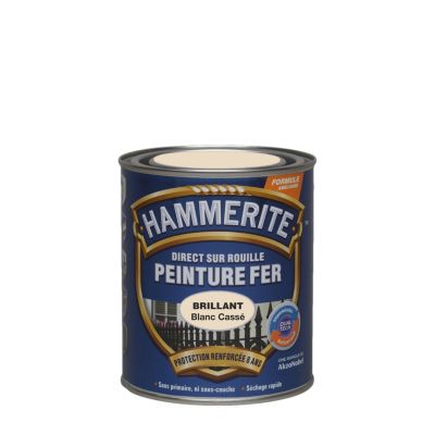 Peinture fer extérieur direct sur rouille blanc cassé brillant Hammerite 0.75 L