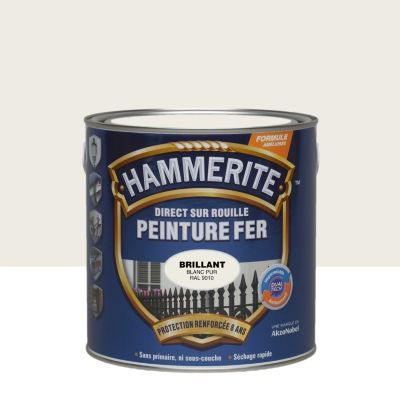 Peinture fer extérieur direct sur rouille blanc pur RAL 9010 brillant Hammerite 2.5 L