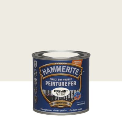 Peinture fer extérieur direct sur rouille blanc pur RAL 9010 brillant Hammerite 250 ml