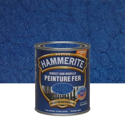 Peinture fer extérieur direct sur rouille bleu nuit martelé Hammerite 0.75 L