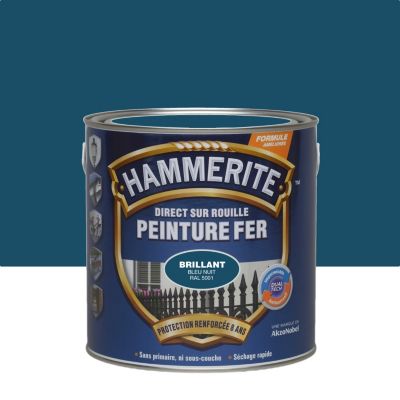 Peinture fer extérieur direct sur rouille bleu nuit RAL 5001 brillant Hammerite 2.5 L