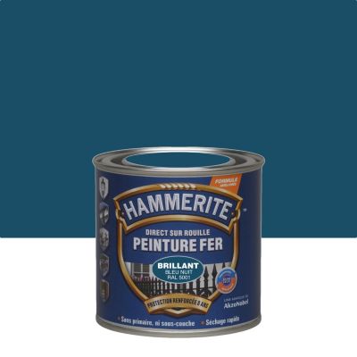 Peinture fer extérieur direct sur rouille bleu nuit RAL 5001 brillant Hammerite 250 ml