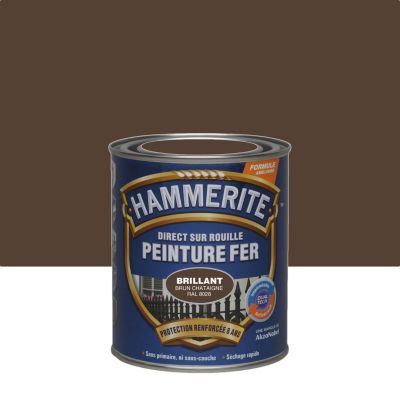 Peinture fer extérieur direct sur rouille brun châtaigne RAL 8028 brillant Hammerite 0.75 L
