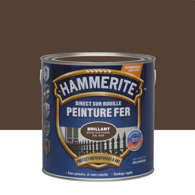 Peinture fer extérieur direct sur rouille brun châtaigne RAL 8028 brillant Hammerite 2.5 L