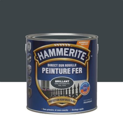 Peinture fer extérieur direct sur rouille gris anthracite RAL 7016 brillant Hammerite 2.5 L