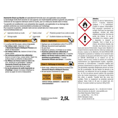 Peinture fer extérieur direct sur rouille noir brillant Hammerite 2.5 L