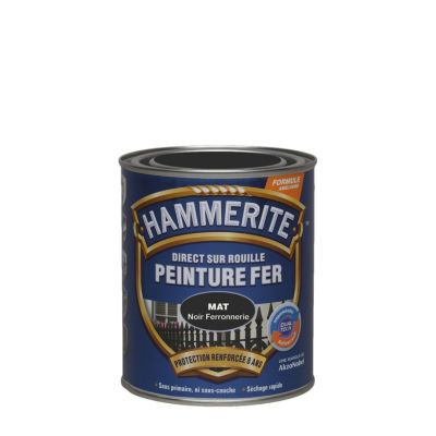 Peinture fer extérieur direct sur rouille noir ferronnerie mat Hammerite 0.75 L