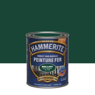 Peinture fer extérieur direct sur rouille vert basque RAL 6005 brillant Hammerite 0.75 L