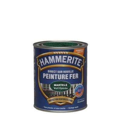 Peinture fer extérieur direct sur rouille vert épicéa martelé Hammerite 0.75 L