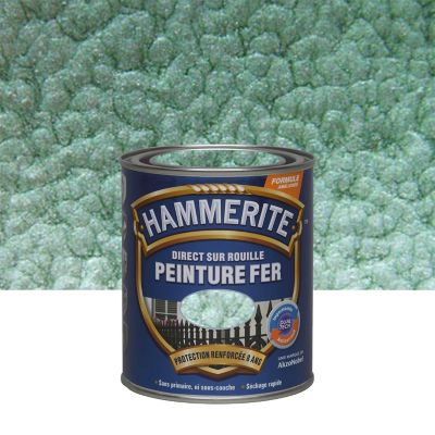 Peinture fer extérieur direct sur rouille vert jade martelé Hammerite 0.75 L