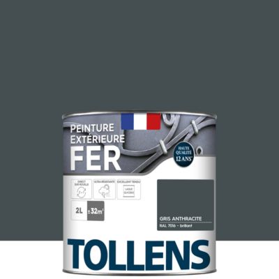 Peinture fer extérieur gris anthracite RAL 7016 brillant Tollens 2 L