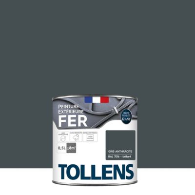 Peinture fer extérieur gris anthracite RAL7016 brillant Tollens 0.5 L