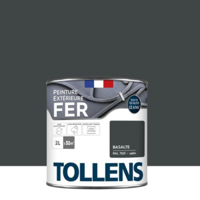 Peinture fer extérieur gris basalte RAL 7021 brillant Tollens 2 L