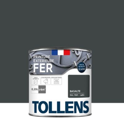 Peinture fer extérieur gris basalte RAL 7021 brillant Tollens 250 ml