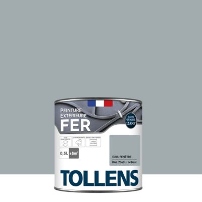 Peinture fer extérieur gris fenêtre RAL 7040 brillant Tollens 0.5 L