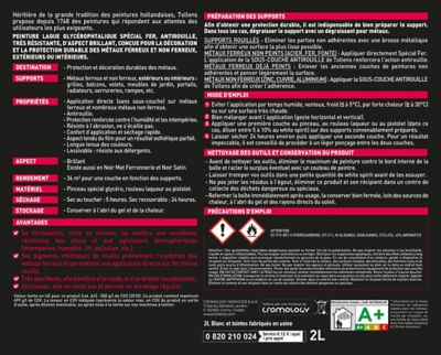 Peinture fer extérieur/intérieur noir brillant Tollens 2L