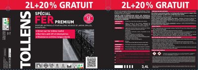 Peinture fer extérieur/intérieur noir satin Tollens 2L + 20% gratuit