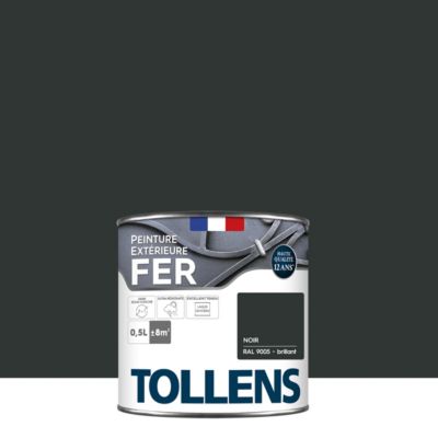 Peinture fer extérieur noir RAL 9005 brillant Tollens 0.5 L