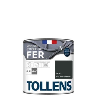 Peinture fer extérieur noir RAL 9005 brillant Tollens 0.5 L
