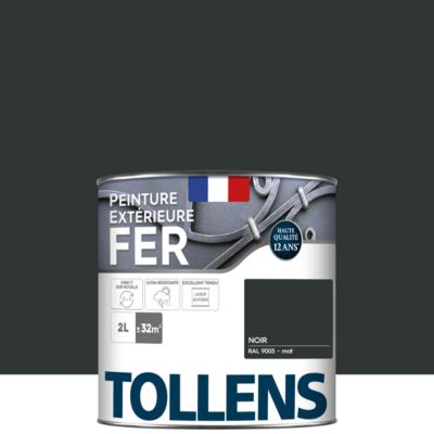 Peinture fer extérieur noir RAL 9005 mat Tollens 2 L
