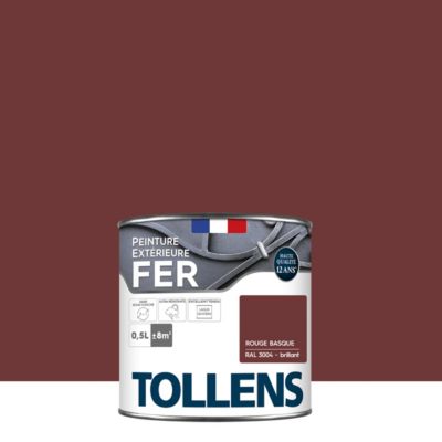 Peinture fer extérieur rouge basque RAL 3004 brillant Tollens 0.5 L