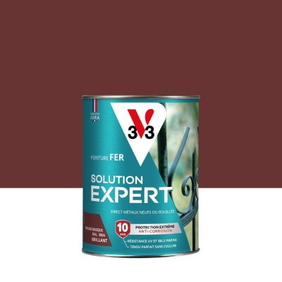 Peinture fer extérieur rouge basque RAL 3004 brillant V33 Solution Expert 250 ml
