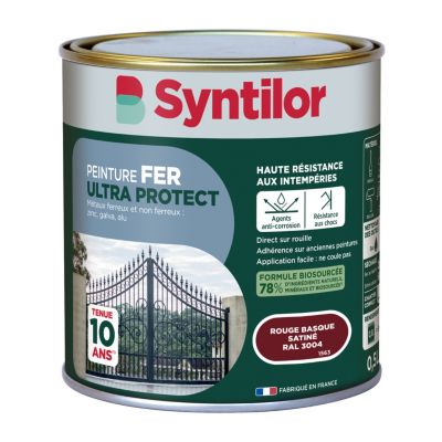Peinture fer extérieur rouge basque RAL 3004 satin Syntilor Ultra Protect 0.5 L