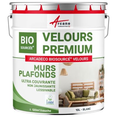 Peinture finition velours d'origine naturelle pour mur et plafond Blanc - 10 L (+ ou - 120m² par couche) - ARCANE INDUSTRIES