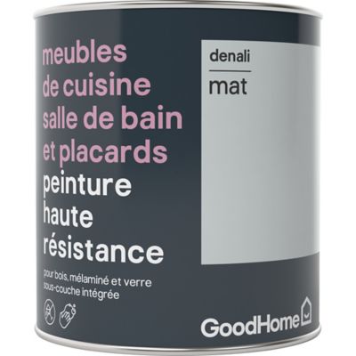 Peinture Haute Resistance Meubles De Cuisine Salle De Bain Et Placards Goodhome Gris Denali Mat 0 75l Castorama