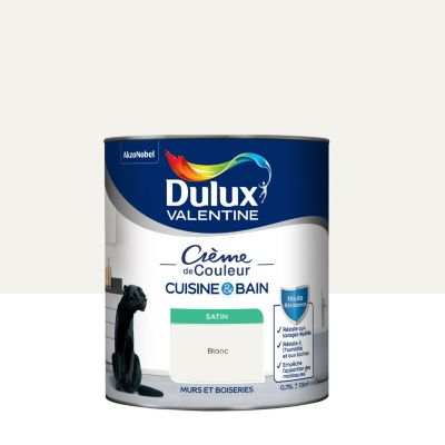 Peinture haute résistance Crème de couleur cuisine et bain Dulux Valentine blanc satin 0,75L