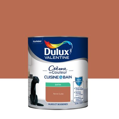 Peinture haute résistance Crème de couleur cuisine et bain Dulux Valentine bronze terre cuite satin 0,75L