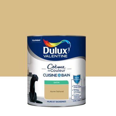 Peinture haute résistance Crème de couleur cuisine et bain Dulux Valentine jaune safran satin 0,75L